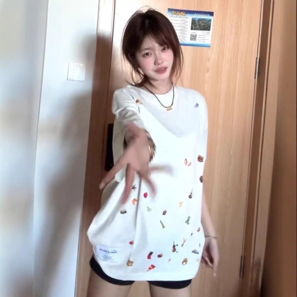 Crew-neck Straight-shoulder Slimming Short-sleeve T-shirt For Women