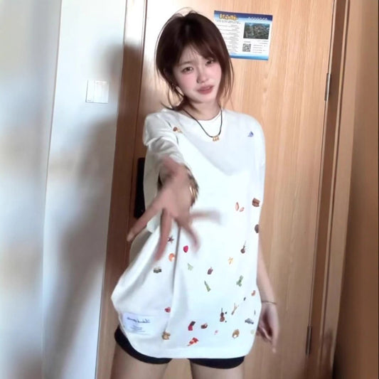 Crew-neck Straight-shoulder Slimming Short-sleeve T-shirt For Women