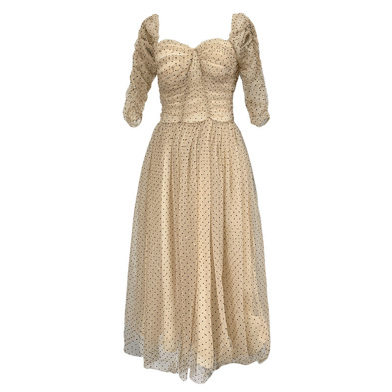 French Polka Dot Mesh Dress For Women