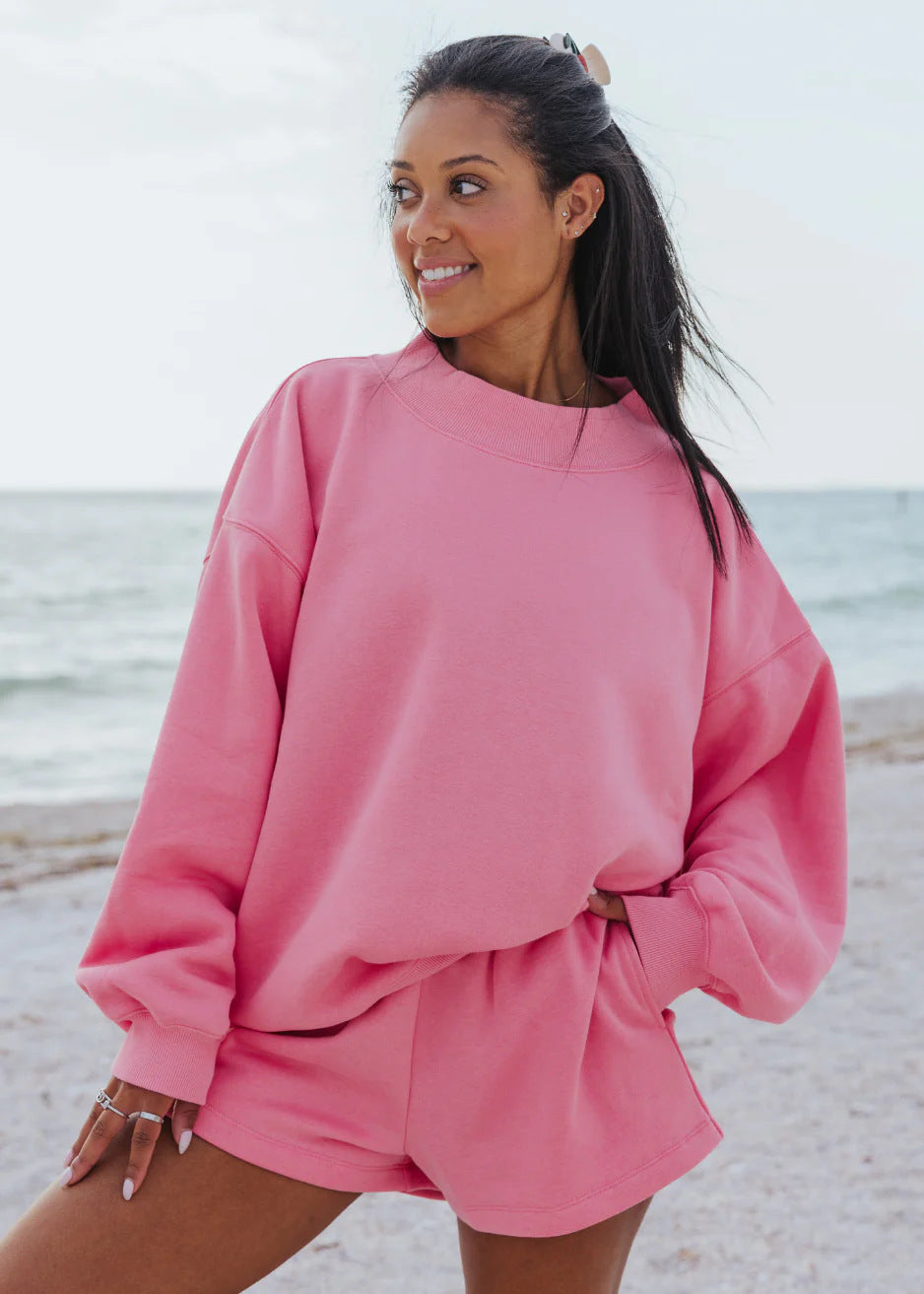 Crew-neck Sweatshirt And Casual Short Pants Set