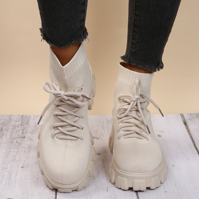 Fly Knit Breathable Platform Martin Boots Fashion