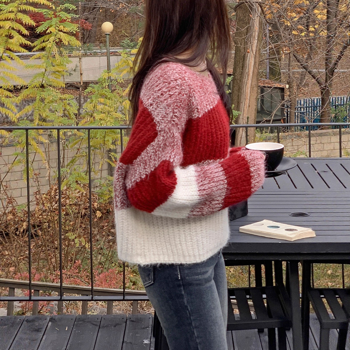 Christmas Sweater Mohair Off-shoulder Sweater For Fall And Winter