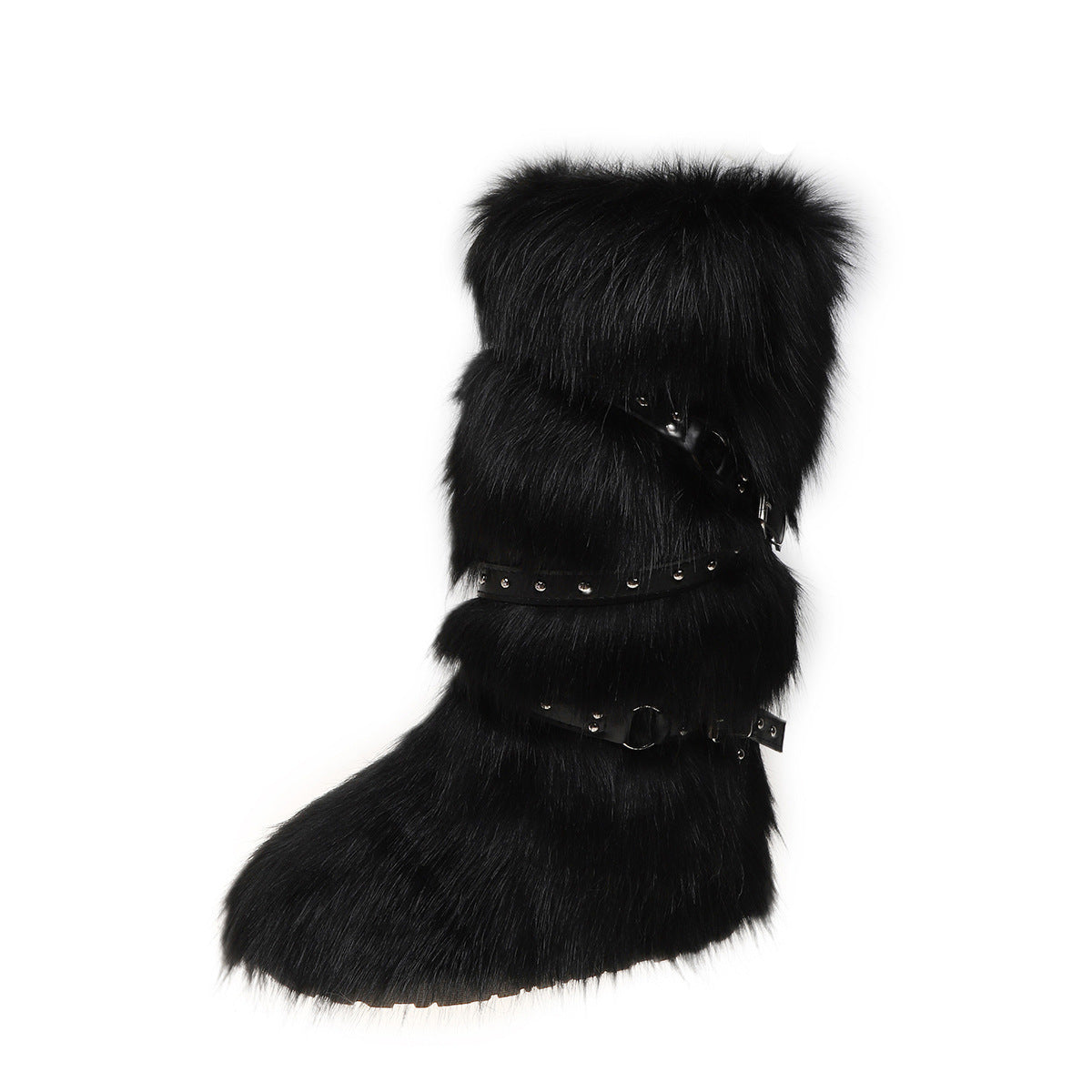 Fur-lined Tall Boots With A Cross-strap Buckle