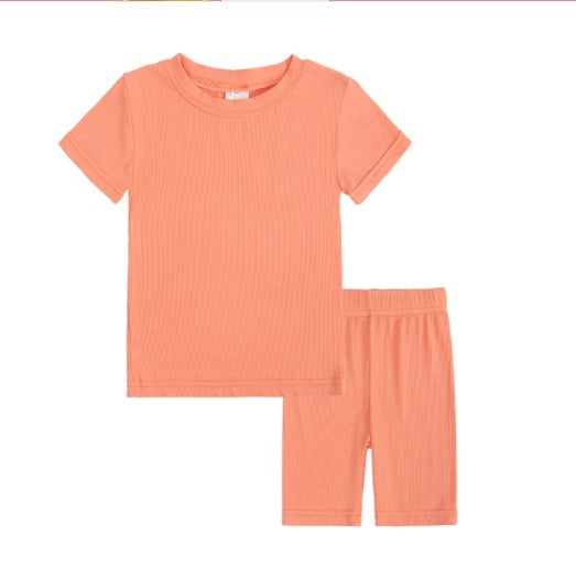 Summer Women's And Women's Solid Color Short-sleeved Tights Two Piece Suit