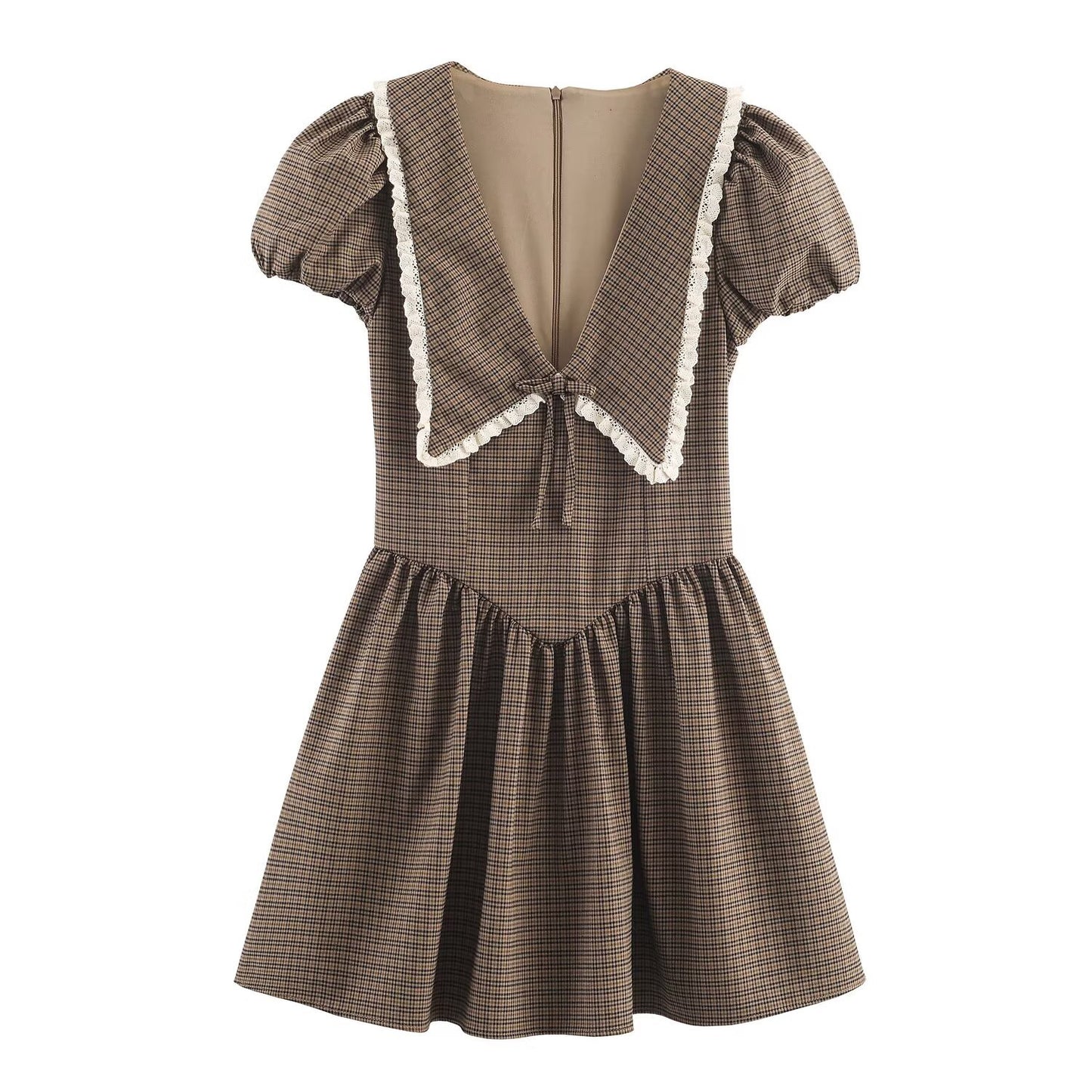 Womens Stylish Elegan Slim-Fit Plaid Lapel Dress