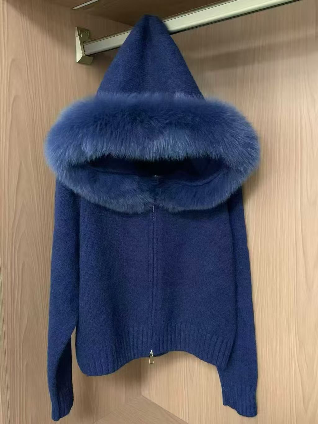 Vintage Knitted Cardigan Long Sleeve Fur Collar Coat