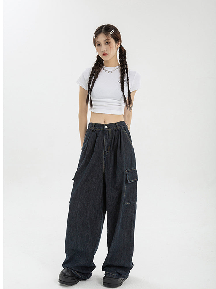 Retro Design Sense High Waist Straight Loose Wide Leg Mop Pants
