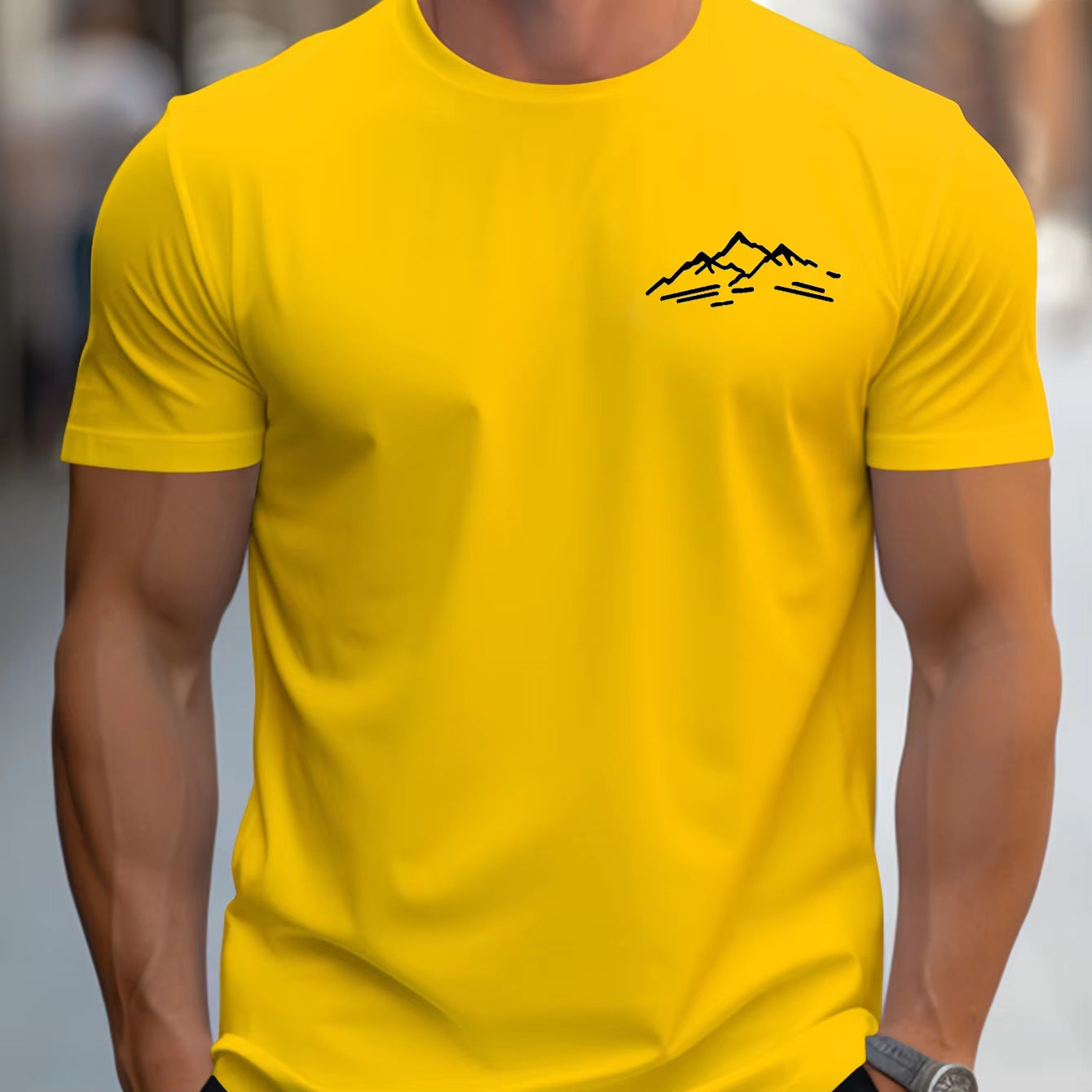 T-shirt med rund hals og korte ærmer i bomuld og afslappet pasform med bjergprint til sport