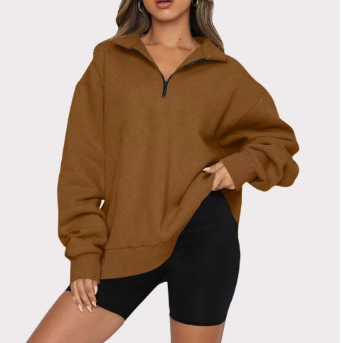 Casual Top Half Zipper Pullover Long Sleeved Sweatshirt