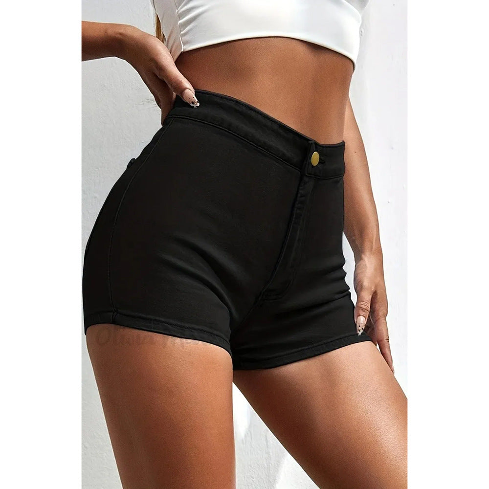 Womens Denim Shorts High Waisted Slimming Stretchy And Form Fitting With A Tight Body Hugging Design