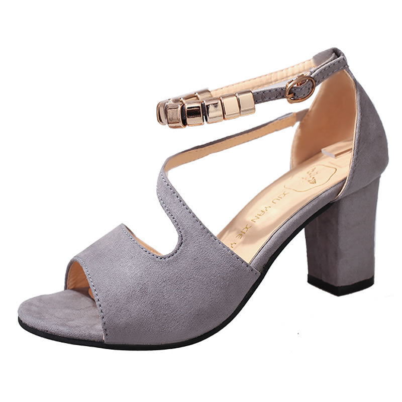 One Word Buckle Fish Mouth Thick Heel Mid-heel Fashion Women's Sandals