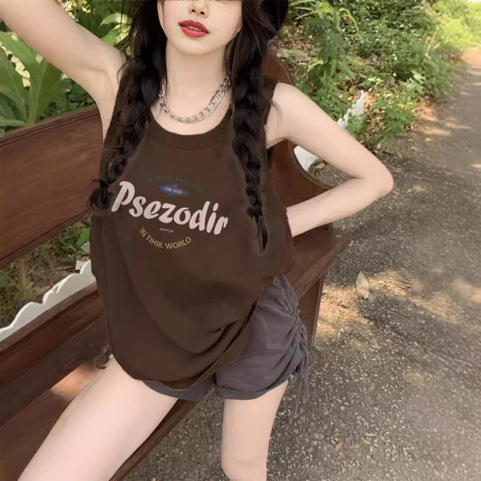 Women's Loose Sling Tank Top Sleeveless T-shirt