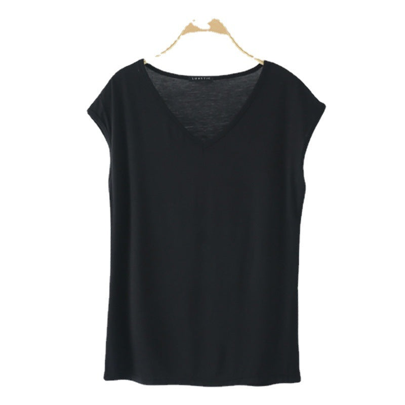 Solid Color And V-neck Sleeveless Loose Women's T-shirt Casual Bottoming Shirt Inner Wear Blouse