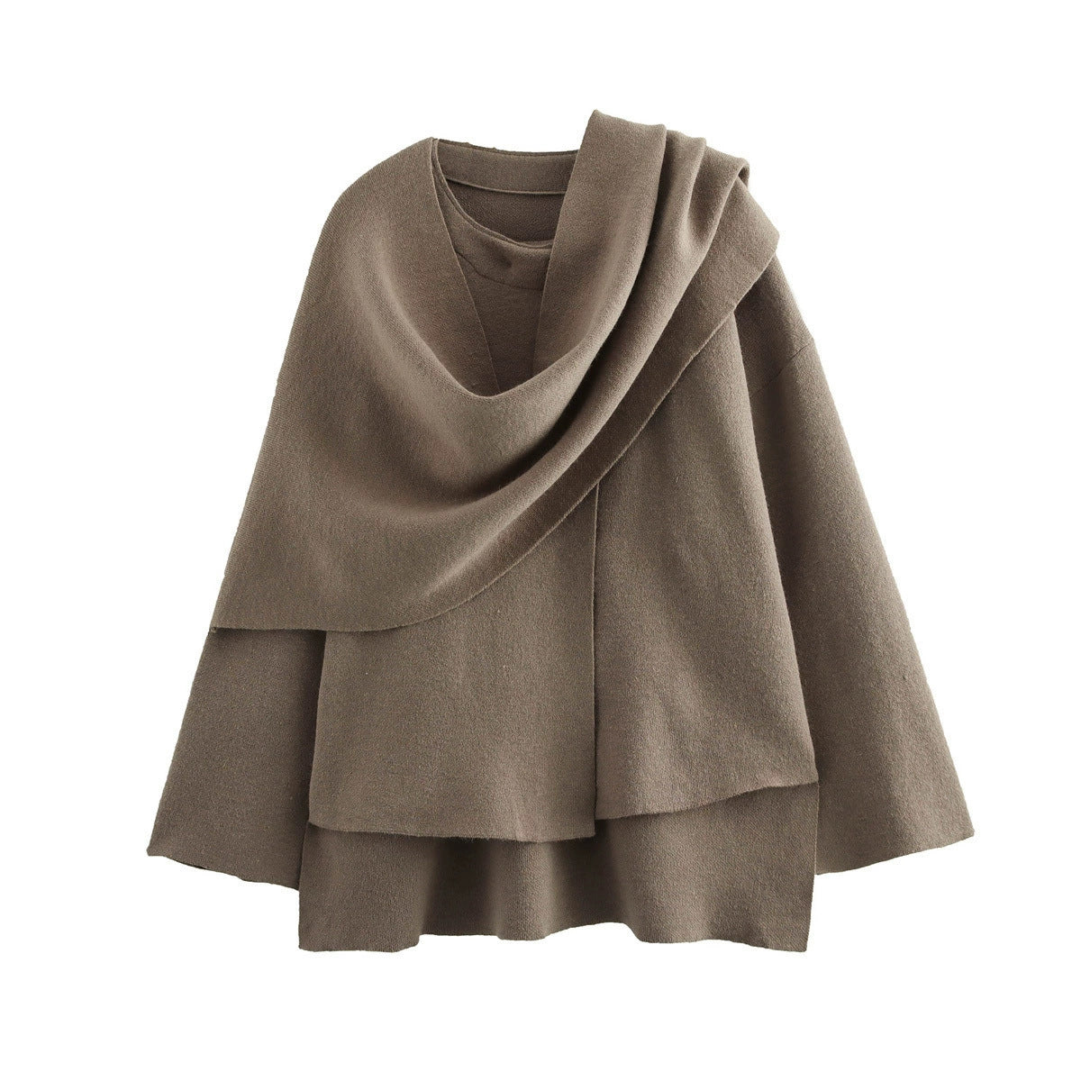 Women's Asymmetric Scarf Short Knitted Overcoat Jacket