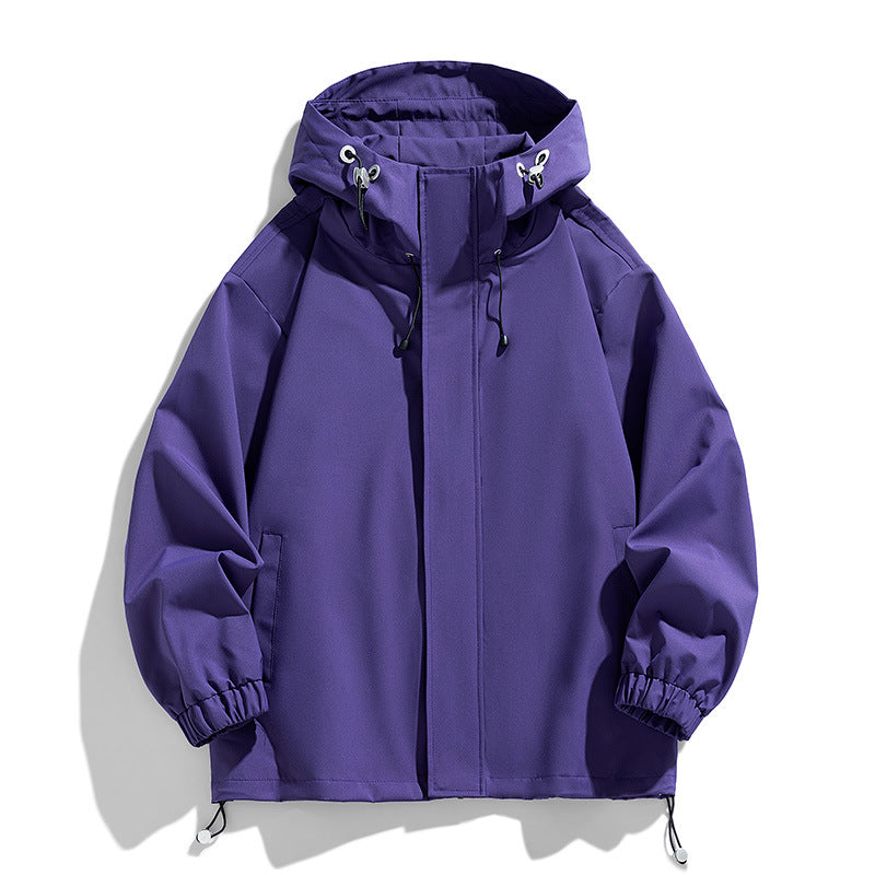 Men's Sports Casual Shell Jacket Solid Color Loose Hooded Climbing Jacket