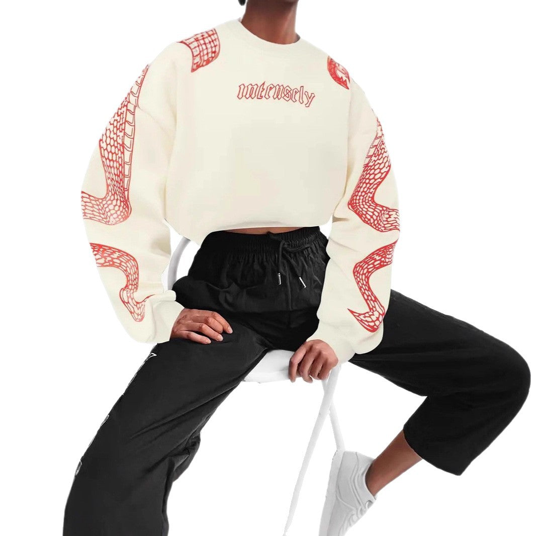 Kvinder Trykt Hættetrøje Løstsiddende Vintage Sweatshirt Top