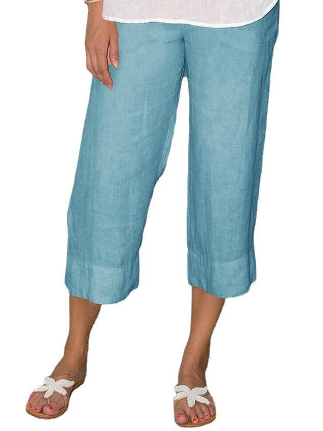 Solid Color Cotton And Linen Women's Simple Loose Casual Cropped Pants