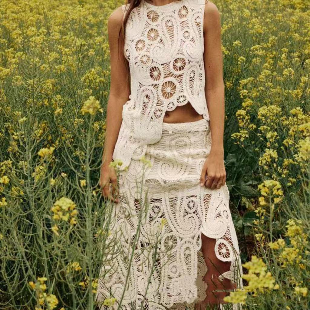 Women's Knitted Camisole High-waisted Skirt Suit