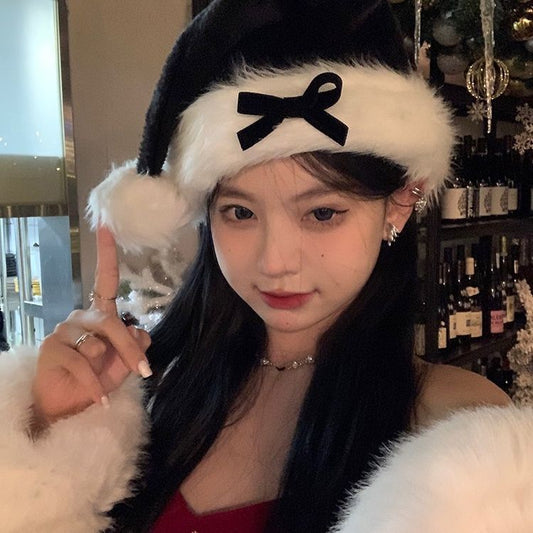 Red Bow Christmas Hat Headwear For Women