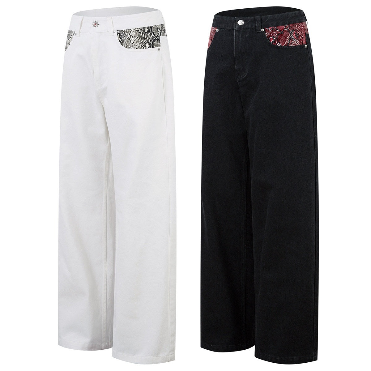 Hip Hop Street Python Pattern Patchwork Jeans Vintage Unisex Style