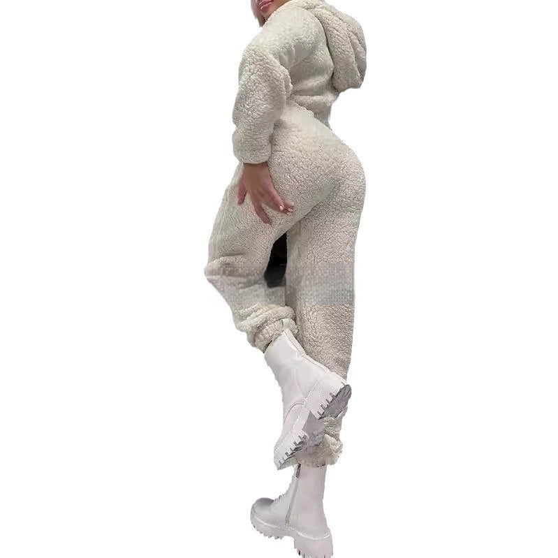 Plus Velvet Thickened Hooded Pajamas Jumpsuit