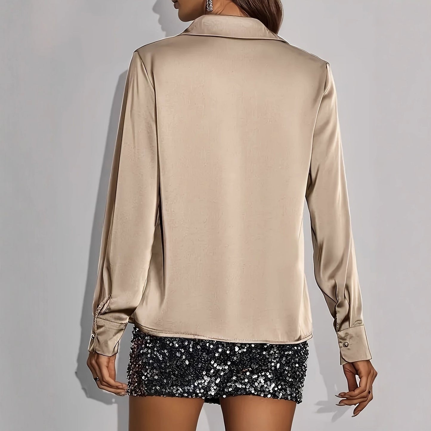High-end Glossy Silk Blouse For Women Long Sleeves