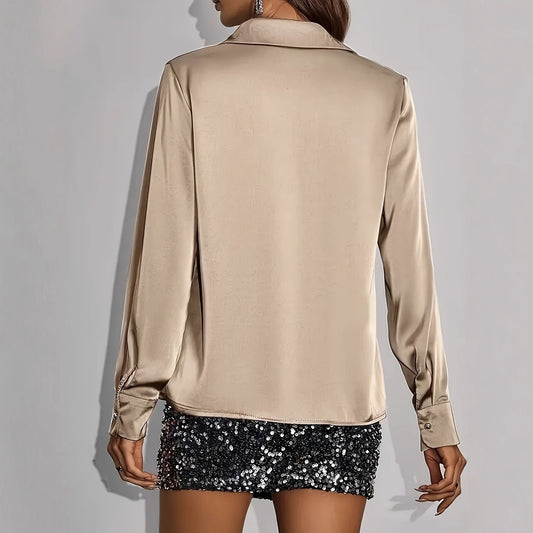 High-end Glossy Silk Blouse For Women Long Sleeves