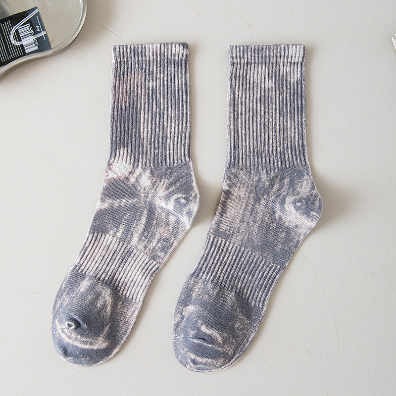 Retro Faded Vintage Tie-dye Sports Mid-calf Socks