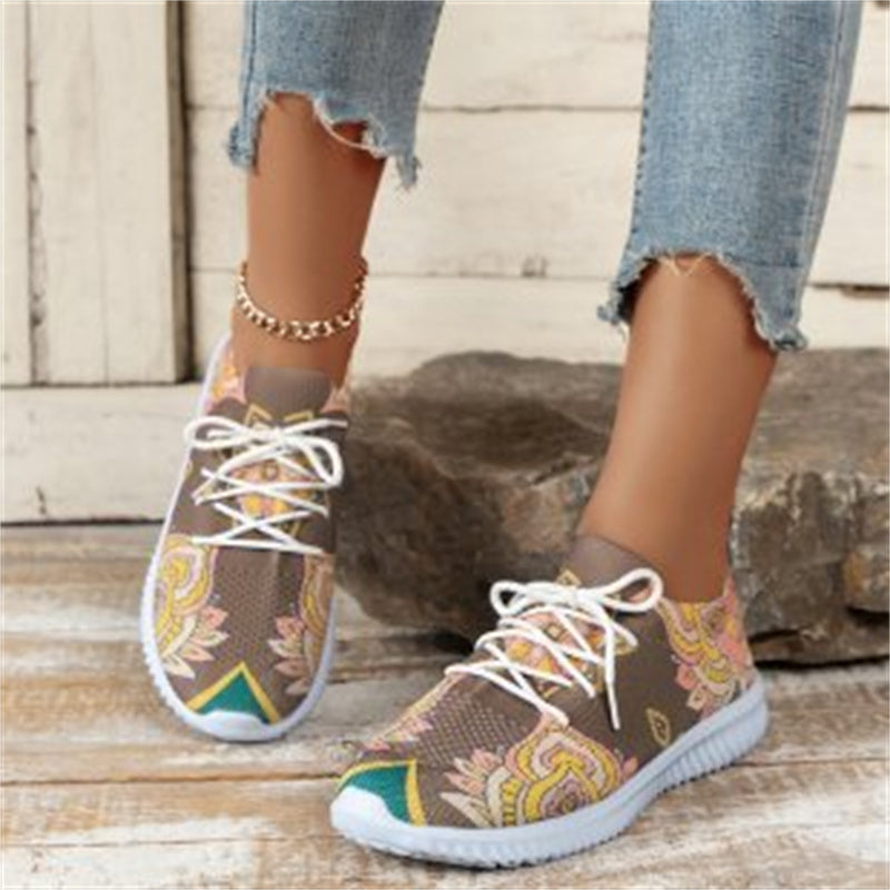Women's Fashion Casual Flat Lace-up Flying Woven Breathable Sports Shoes