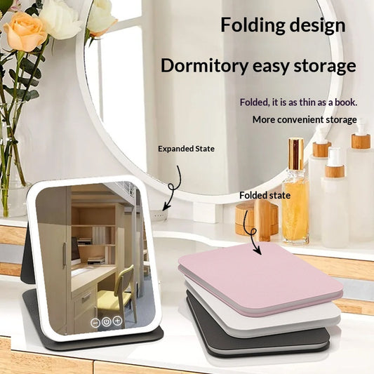 Portable Foldable LED Makeup Mirror With Built-in Lights
