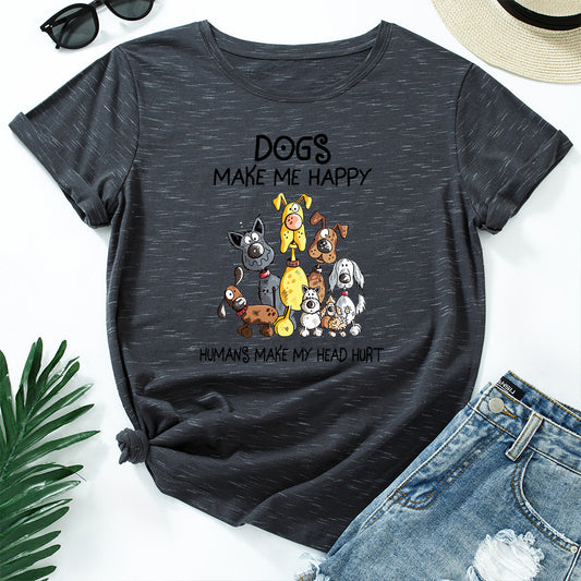 Women's Dog Printed Loose Round Neck Short Sleeve T-shirt