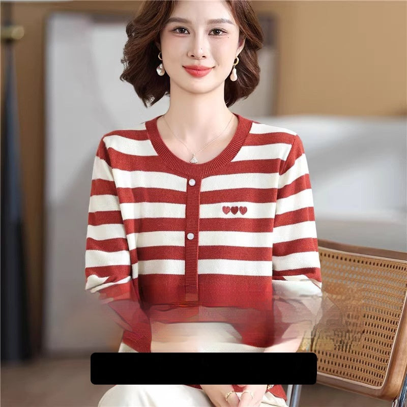 New All-matching Striped Loose Plus Size Top