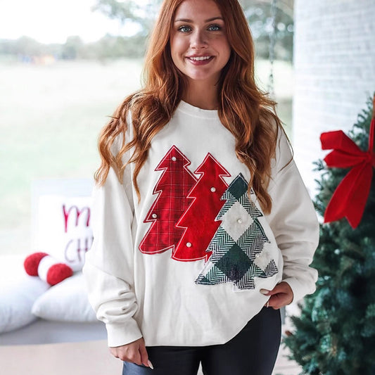 Løs Fashion Alsidig Juleprint Pullover Sweatshirt