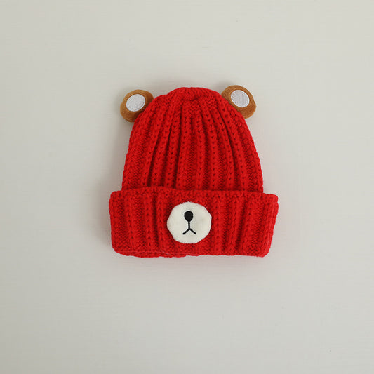 Knitted Hat Bear Candy Color Woolen Cap