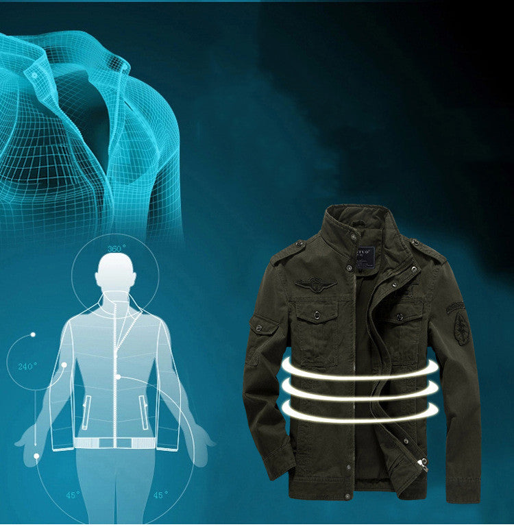 New Washed Men's Flying Stand Collar Men's Clothing Jacket