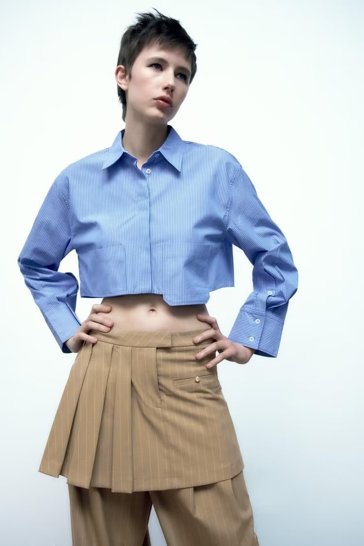 Spring Cross Border Women's Urban Casual Striped Poplin Short Shirt