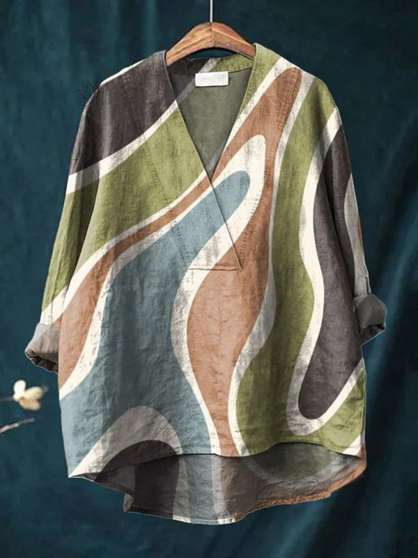 Fashion Digitaltryk Stor Bred V-hals Top