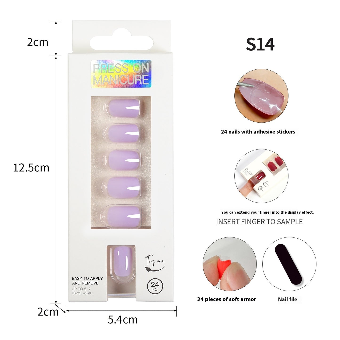 Short Square Head Solid Color Nail Stickers Finished Product 24 Pieces