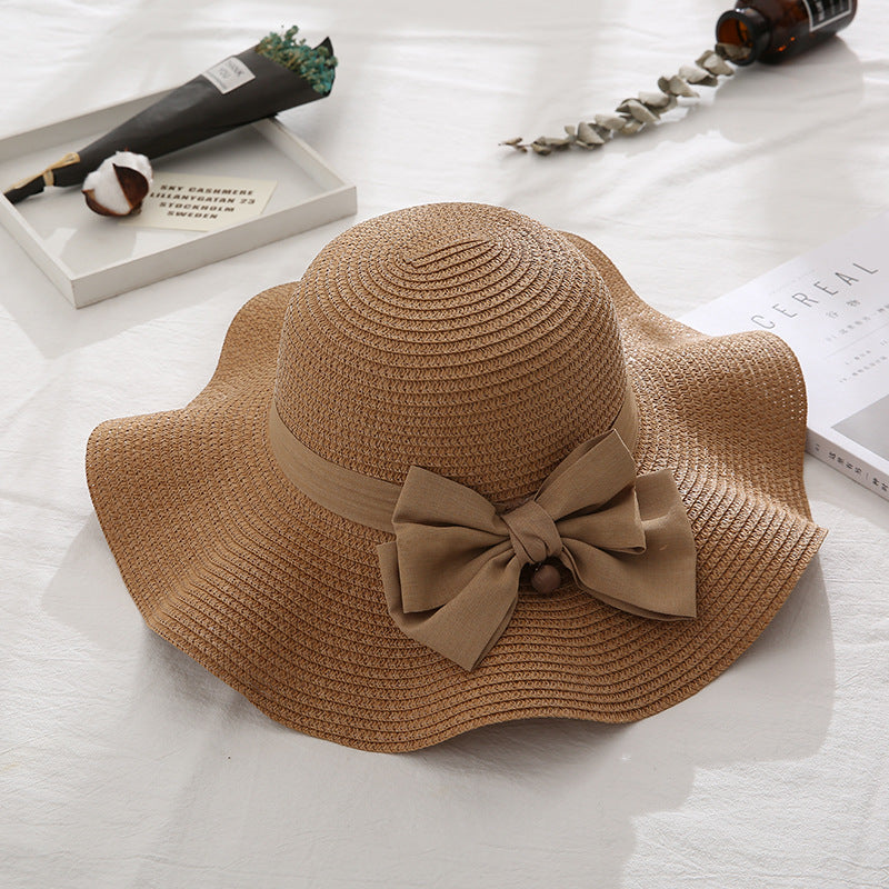 Women's Korean-style Bowknot Pearl Straw Hat