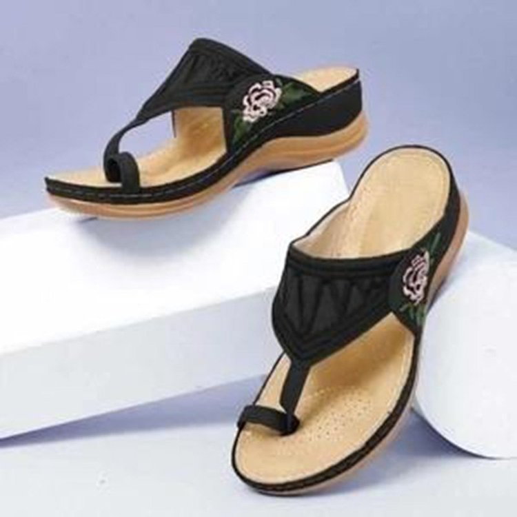 Sexy Female Floral Embroidery Ring Comfortable Casual Wedge Sandals