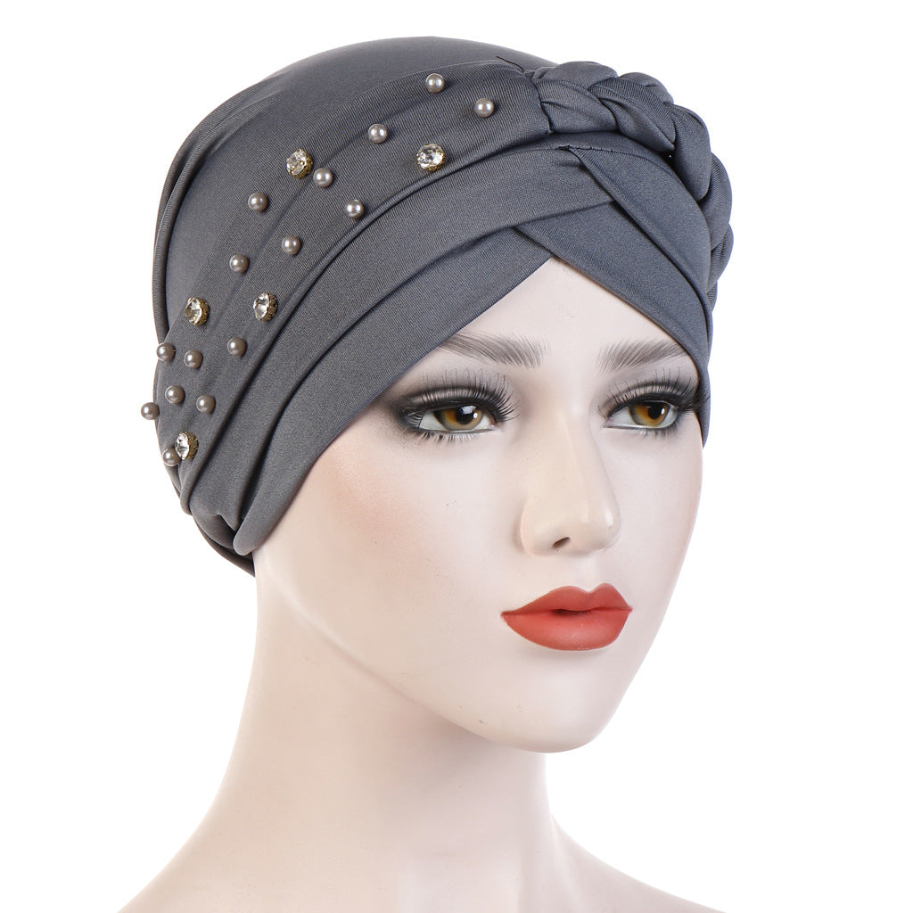New Multi-color Crystal Hemp Three-layer Turban Hat
