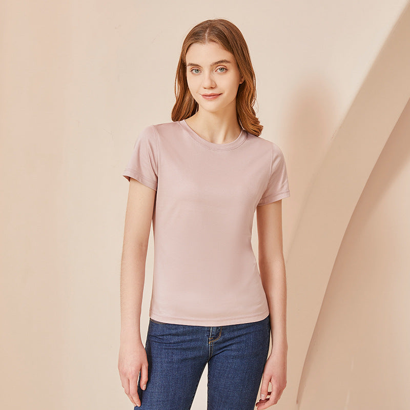 Summer Women's Thin Silkworm Silk Cool Cotton Short Sleeve
