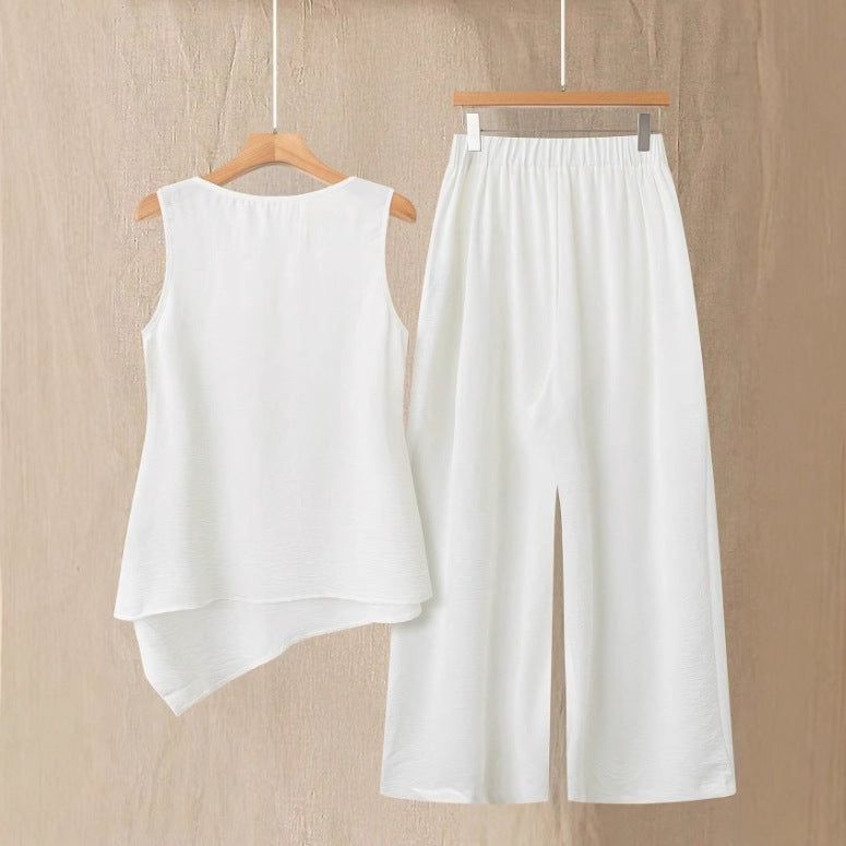 Simple Casual Daily Wear Sleeveless Top And Long Pants Set