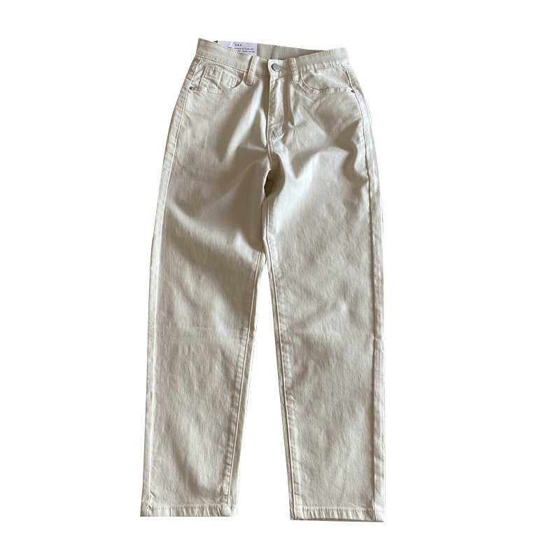 Thin high-waisted denim trousers