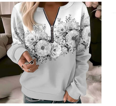 Women's Sweatshirt Zipper Pullover Casual Printed Sweater