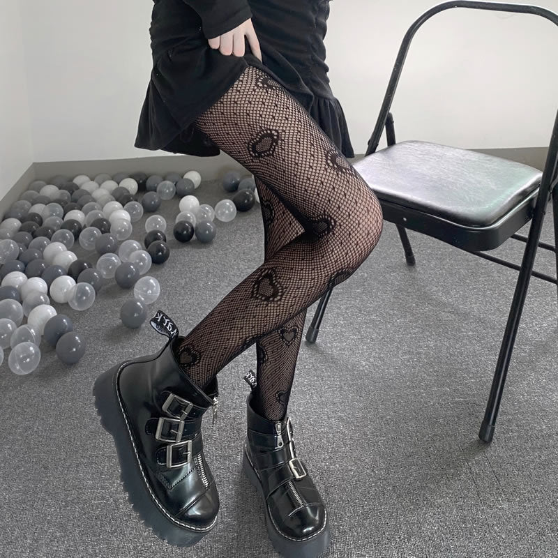 Women's Fashion Love Pattern Fishnet Socks