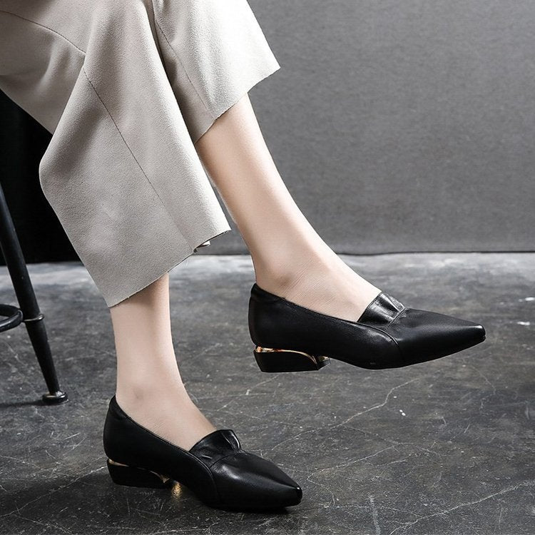 True Soft Leather Flat Sole Single-shoe Women's Low-heeled Shoes