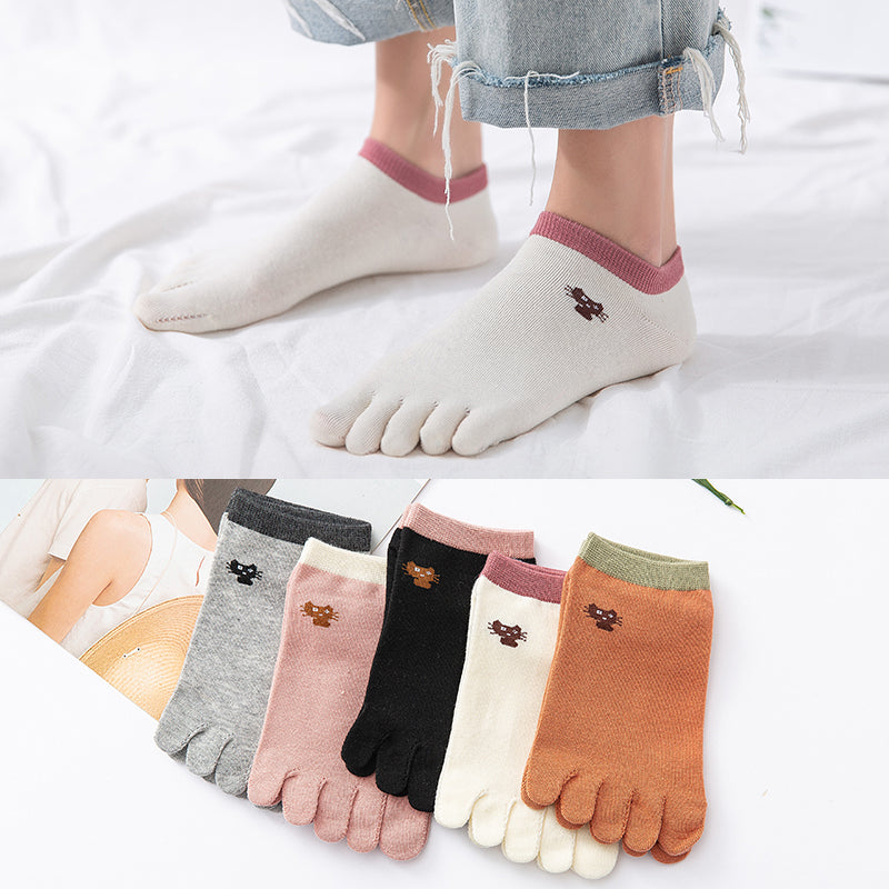 Ladies mid-tube cotton five-finger socks