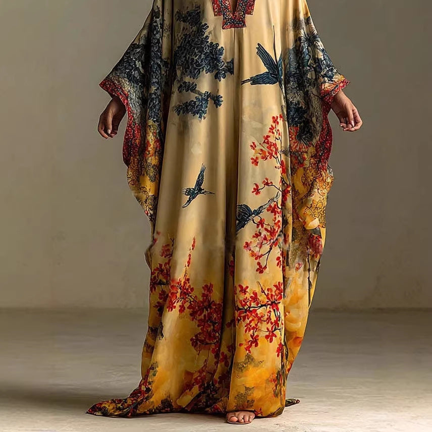 Womens Elegant Printed Long-Sleeve Dress