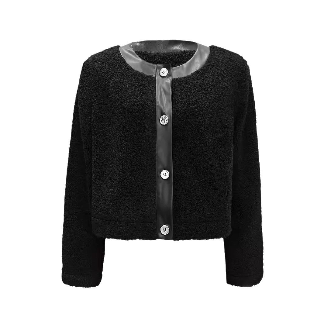 Women's Autumn Winter Round Neck Short Long Sleeve Jacket
